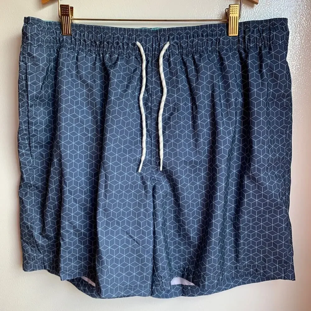 GOODFELLOW & CO Men’s Blue Abstract Fully Lined Swim Trunks / Size: Large